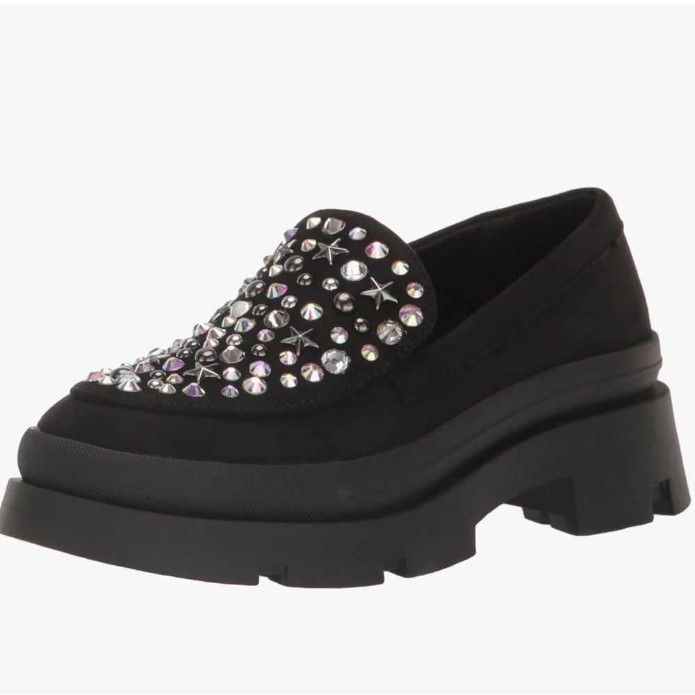 Steve Madden Girls Black Rhinestone Loosy Loafers